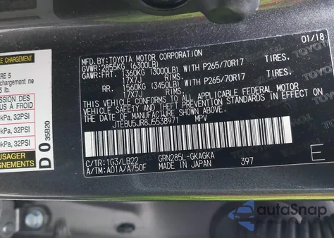 2018 Toyota 4Runner Sr5 Premium z USA, uszkodzony, nr VIN JTEBU5JR8J5538971